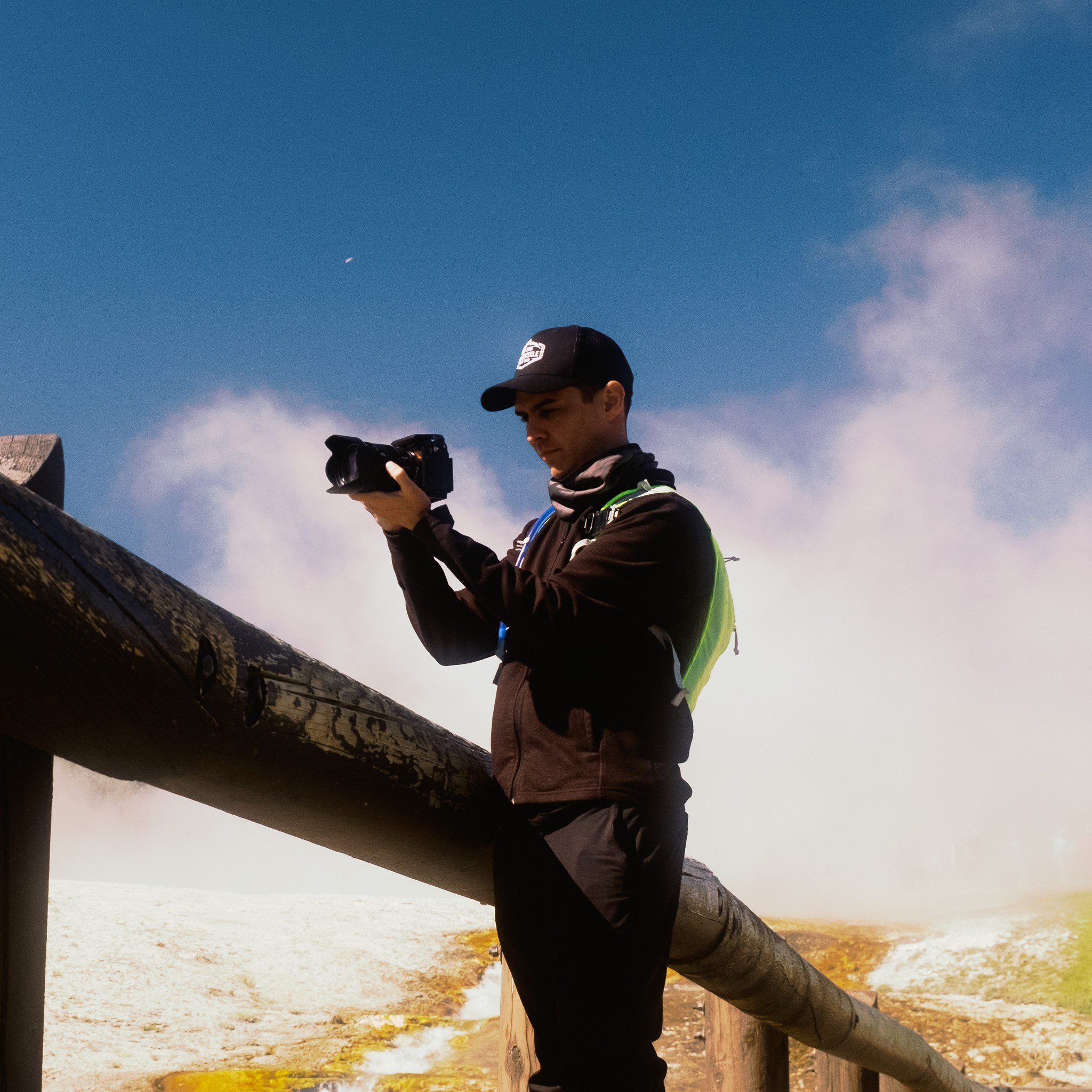 Professional photographer shooting along the route