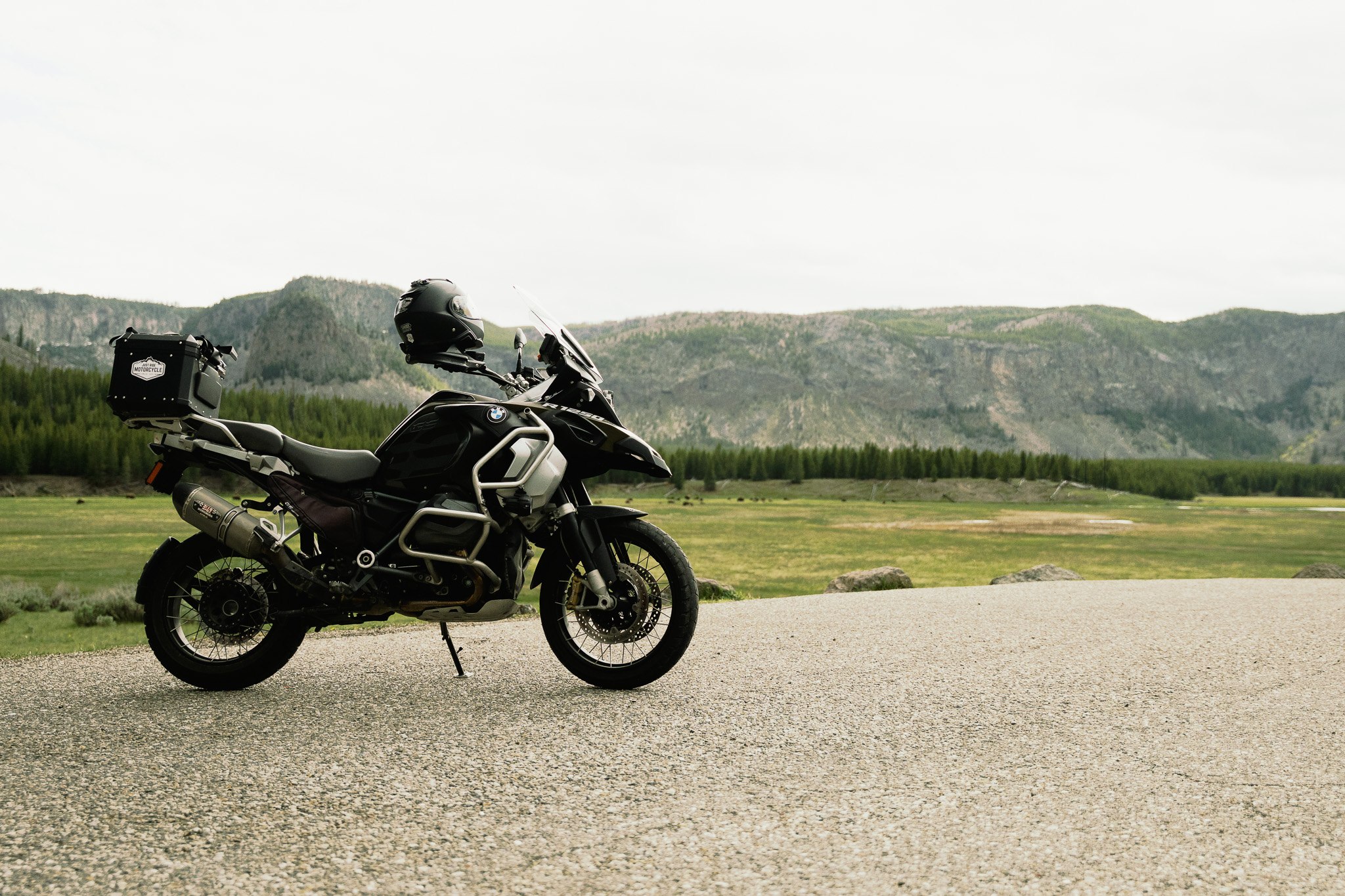 BMW GS Adventure parked overlooking the Yellowstone valley