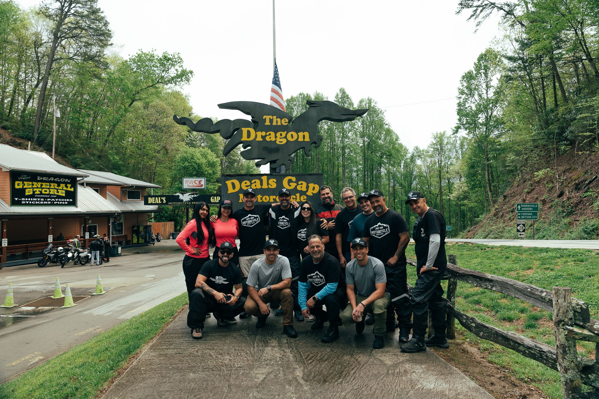 Just Ride group at the Tail of the Dragon sign, Deals Gap